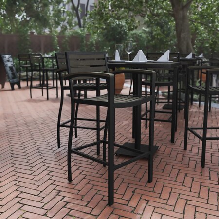 Flash Furniture Patio Bar Stool with Gray Wash Slats and Armrests XU-DG-HW6036B-ARM-GY-GG